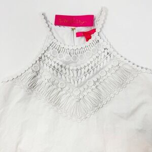 Lilly Pulitzer Britt Cotton Halter Top Resort Crochet‎ Neck Women's Size 2 NEW